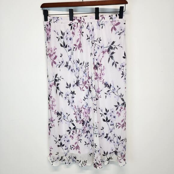 Roz & Ali Lavender Floral Maxi Skirt Size XL Crepe Chiffon Lined Flowy Cottage - Picture 3 of 11